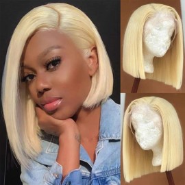 Julia 613 Blonde Color Short Bob 13x4 Lace Front Human Hair Wigs Pre Plucked Transparent Lace Wig