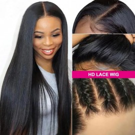 Julia 4x0.75 5x5 HD Lace Wigs 180% Hair Density Pre Plucked Lace Closure Straight Wave Human Hair Wigs