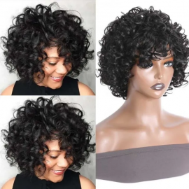 Julia Glueless Short Pix Cut Bob 10 Inch Wigs Bouncy Curls With Bangs Soft & Natural Wig
