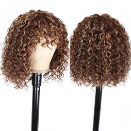 Julia Highlight Deep Wave Short Bob Human Hair Wigs With Bangs 150% Density