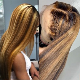 Julia VIP Exclusive Highlight Ombre Color 18 Inch Straight Lace Wigs For Sale 150% Density