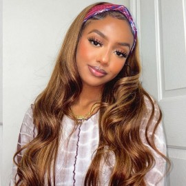 Julia Hair Honey Blonde Headband Wig Body Wave Omber Human Hair Wigs With Scarf Attached High Quality And Easy Wear
