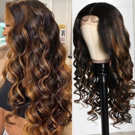 Julia Body Wave Brown Balayage Highlight FB30 13*5*0.75 T Part Human Hair Wigs 150% Density Body Wave Wig With Baby Hair