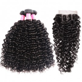 Julia Human Hair 3 Bundles Virgin Indian Remy Jerry Curly Hair With Lace Closure