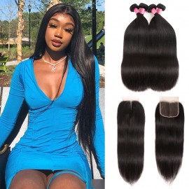 Julia 4 Bundles Unprocessed Virgin Straight Hair Bundles With Lace Closure