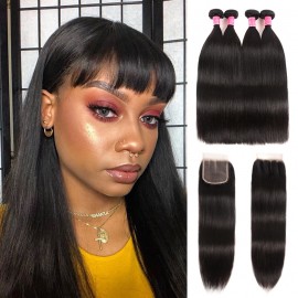 Julia 4 Bundles Human Virgin Brazilian Straight Weave Hair Bundles With Closure