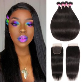 Julia 4Pcs Straight Hair Bundles With 4x4 Lace Closure Human Hair
