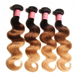 Julia Hair 4 Bundles Brazilian Ombre Body Wave Human Hair Three Tone Brazilian Ombre Weave Hair