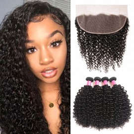 Julia Cheap Virgin Curly Ear To Ear Lace Frontal With 4Pcs Virgin Brazilian Curly Weave Bundles