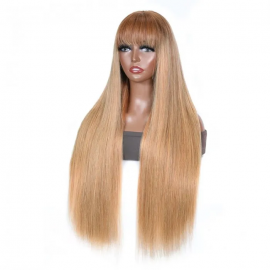 Julia Curtain Bangs Long Straight 13*4 Lace Front Golden Wheat Color Wig With Bangs
