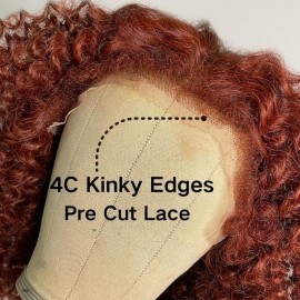 Julia Hair Pre-Cut Lace Wig 4C Afro Kinky Curly Reddish Brown Color 13x4 Lace Frontal Human Hair Wig