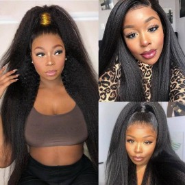 Julia Affordable 13X4 Lace Front Silk Press Kinky Straight Wig Human Hair Wigs With Pre-Plucked Natural Hairline For Sale