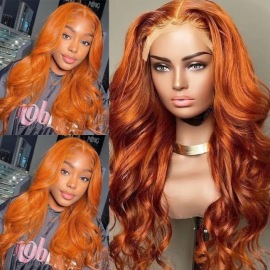 Julia 22-24 Inch Lace Part Ginger Color Pre Plucked Body Wave Wigs For Women