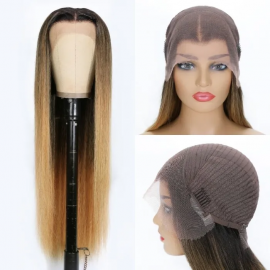 Julia High Quality Natural Black To Blonde Ombre Straight Lace Front Wigs Sleek and Sexy Human Hair Wigs 20 Inch