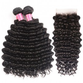 Julia Deep Wave Human Hair 3 Bundles With 4x4 Lace Closure Free Part Middle Part For Sale