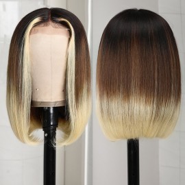 Julia Alexis Ombre Colored Bob Wigs With Baby Hair Lace Part Highlight Brown & Blonde Wigs With Dark Root For Black Women