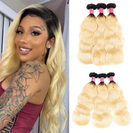 Julia Hair Brazilian Ombre Body Wave Hair 3 Bundles T1B/613 Pure Human Hair Blond Ombre Bundles