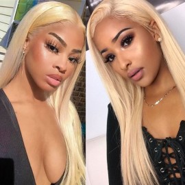 Julia Blonde Color 150% Density Blonde Long Real Human Hair Straight Wig 13x4 Lace Front Wig