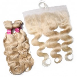 Julia 613 Body Wave Brazilian Hair 4 Bundles With Frontal Quality Blonde 13X4 Lace Frontal Pre Plucked