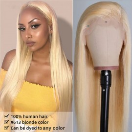Julia Blonde Color 150% Density Blonde Long Real Human Hair Straight Wig 13x4 Lace Front Wig
