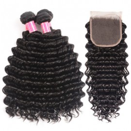 Julia Deep Wave Human Hair 3 Bundles With 4x4 Lace Closure Free Part Middle Part For Sale