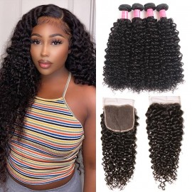 Julia 100% Curly Human Hair Weave 4 Bundles Virgin Curly Hair Bundles With Lace Closure
