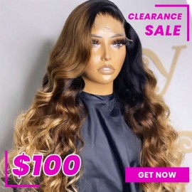 Julia Hair Ombre Highlight Brown Blonde Loose Wave Wig 4X4 T-Part Lace Wig 150% Density Flash Sale