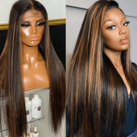 Julia Hair 18 inches Straight Highlight Lace Wig 13X5 Tpart Human Hair Wigs Flash Sale $100 Off