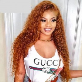Julia 18 Inch Ginger Water Wave Human Hair Wigs Middle Part Lace Front Colored Wigs Get 12 Inch Curly Wig