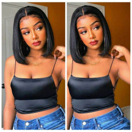 Julia Short Bob 4x4 Lace Closure Wig Natural Color 130% Density Brazilian Straight Human Hair Wig Bob wig
