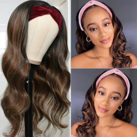 Julia Hair Highlight #FB30 Body Wave Headband Wigs With Scarf Attached High Quality No Glue No Sew In