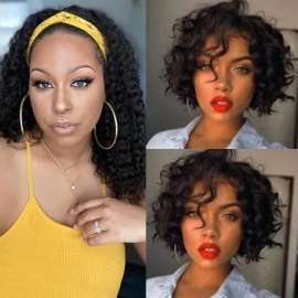 Julia Hair $99 Get 2 Wigs Curly Headband Bob Wigs&Bouncy Curl Bob Wig
