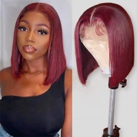 Julia Hair Burgundy Color Straight Short Bob Wigs Lace Front Bob Wigs Gluless Human Hair Wig 150% Hair Density flash Sale