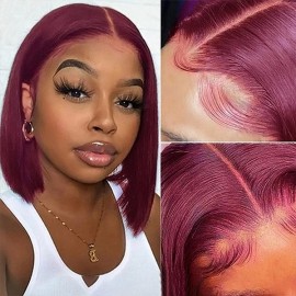 Julia Hair Burgundy Color Straight Short Bob Wigs Lace Front Bob Wigs Gluless Human Hair Wig 150% Hair Density flash Sale