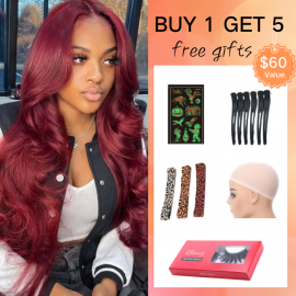 Julia Hair Burgundy Color Lace Front Wig Body Wave Human Hair Wigs Wigs Transparent Lace Wig Flash Sale $100 Off