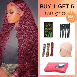 Julia Hair Lace Front Wig Human Burgundy 99J Hair Wigs Pre Plucked Curly Lace Front Wig Flash Sale $100 Off
