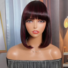 Julia Hair Dark 99j Highlight Bob Wig Gluless Straight Bob Wig With Bangs
