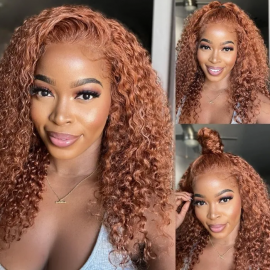 Julia Affordable Ginger Brown 13X4 Lace Front Wig 150% Density Jerry Curly Transparent Lace Human Hair Wigs