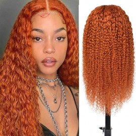 Julia Hair Affordable Burnt Ginger Middle Part Jerry Curly Wig Orange Color 100% Human Hair Wigs Pre-Colored Wig For Women