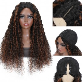 Julia 18 Inch Highlight Balayage Water Wave V Part Wig Upgrade U Part Wig For Sale