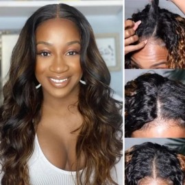 Julia Hot Highlight Balayage Body Wave V Part Wig Upgrade U Part Wig No Leave Out Glueless Human Hair Wigs