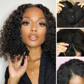 Julia Short Jerry Curly V Part Wig Upgrade U Part BOB Wig No Leave Out Glueless Human Hair Wigs