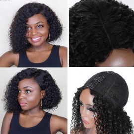 Julia Short Jerry Curly V Part Wig Upgrade U Part BOB Wig No Leave Out Glueless Human Hair Wigs