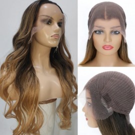 Julia High Quality Dark Grey Root And Blonde End Ombre Natural Wave Lace Front Wigs Sleek and Sexy Human Hair Wigs 20 Inch