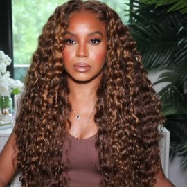 Julia Hair Rich Brown Highlight Water Wave Lace Front Wigs 150% Density Full And Bouncy High Quality Bench Wave Human Hair Wig