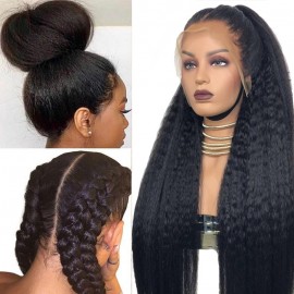 Julia Hair Affordable Realistic 4C Kinky Edges Wig 100% Healthy Kinky Straight Human Hair Wigs No Baby Hair Style Pre-Plucked Beginner Friendly Lace Front Wig
