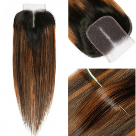 Julia Balayage Hair Color 4*4 Lace Closure Virgin Straight Hair Highlight Closure Free Part
