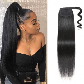 Julia Natural Black Silk Straight Long Weave Ponytail 100% Human Hair Extension Hair Piece