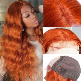 16 Inch 4x4 Lace Part Orange Ginger Color Pre Plucked Body Wave Wigs