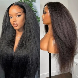 Julia Glueless Kinky Straight 5x5 HD Lace Closure Wig Yaki Straight Human Hair 180% Density